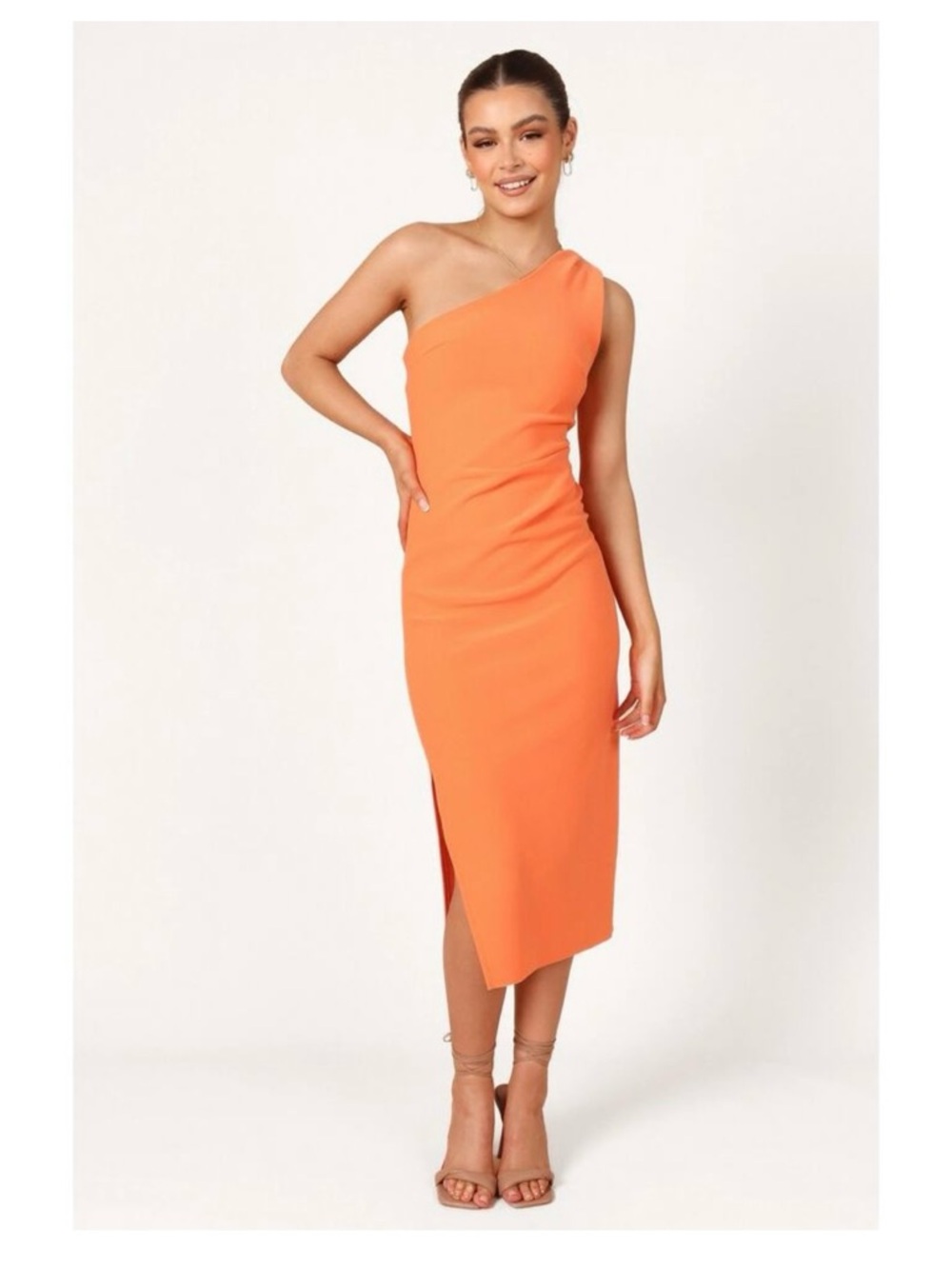 One-Shoulder Midi Dress in Vibrant Orange